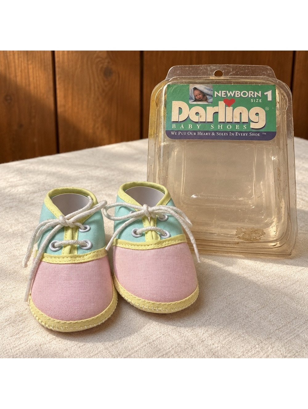 Vintage Newborn Baby Shoes Darling Size 1 Pastel Pink Mint Yellow Lace Up